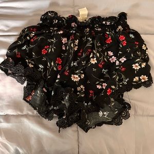 Black floral soft flowy shorts